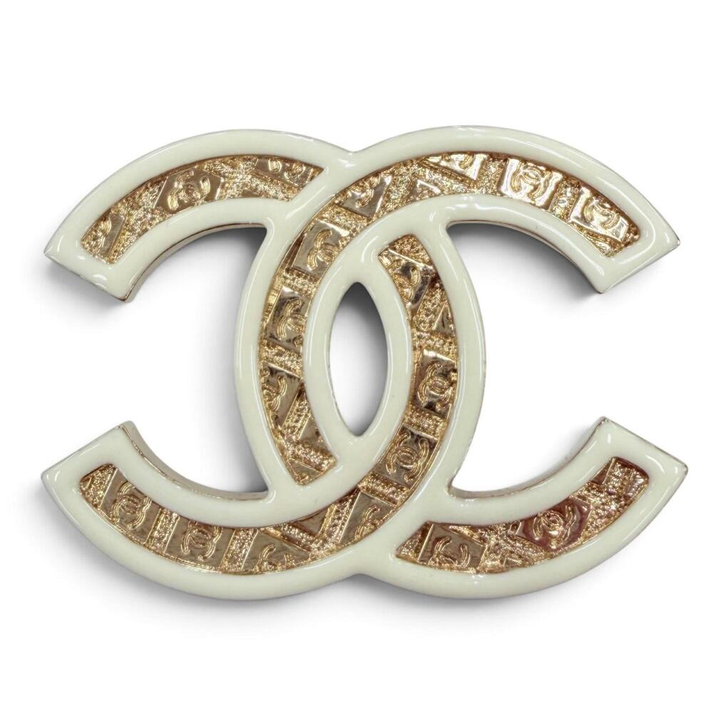 CHANEL White Logo Brooch